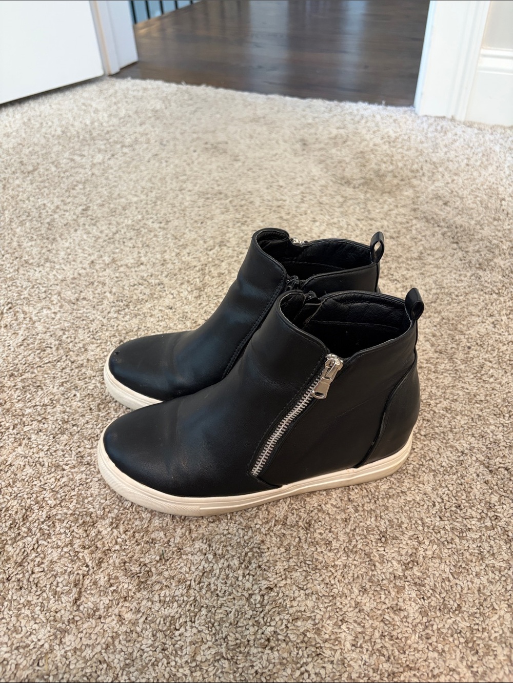 Women's Black Casual Zip Wedge Sneakers
